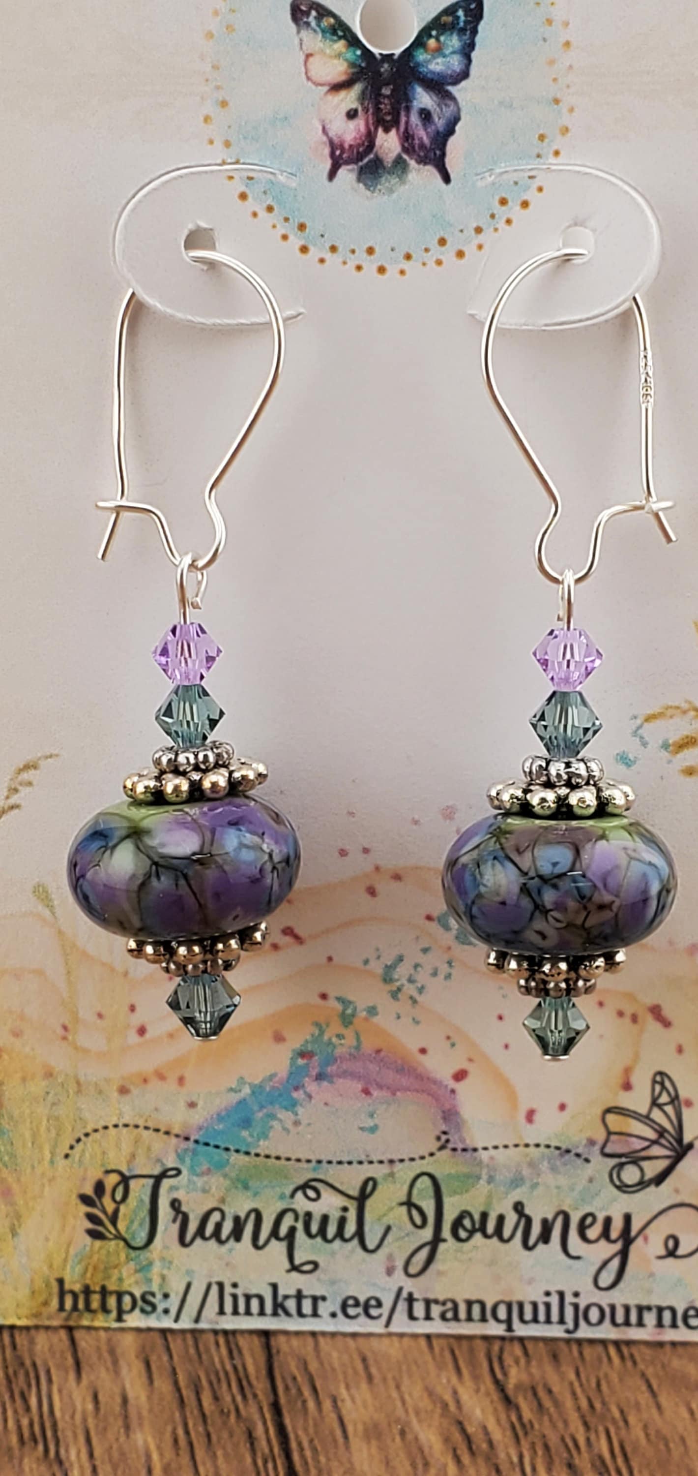 Kaleidoscope Artisan Glass Earrings, Lampwork Glass Bead by a talented artisan, Silver Filled Kidney Earring Wire