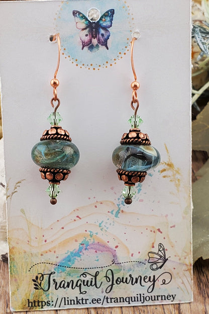 Copper Looking Glass Artisan Glass Earrings, Lampwork Glass Bead handcrafted by a talented artisan, Copper Earring Wire