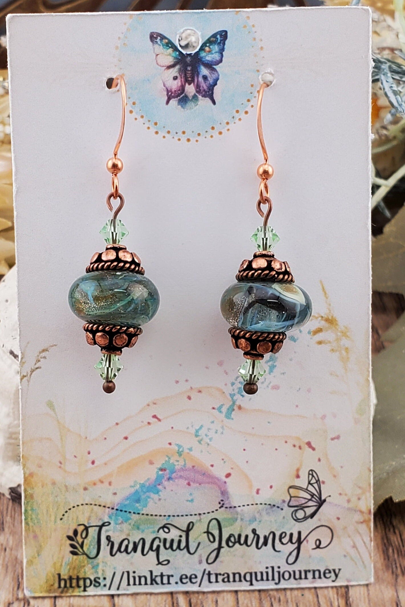 Copper Looking Glass Artisan Glass Earrings, Lampwork Glass Bead handcrafted by a talented artisan, Copper Earring Wire