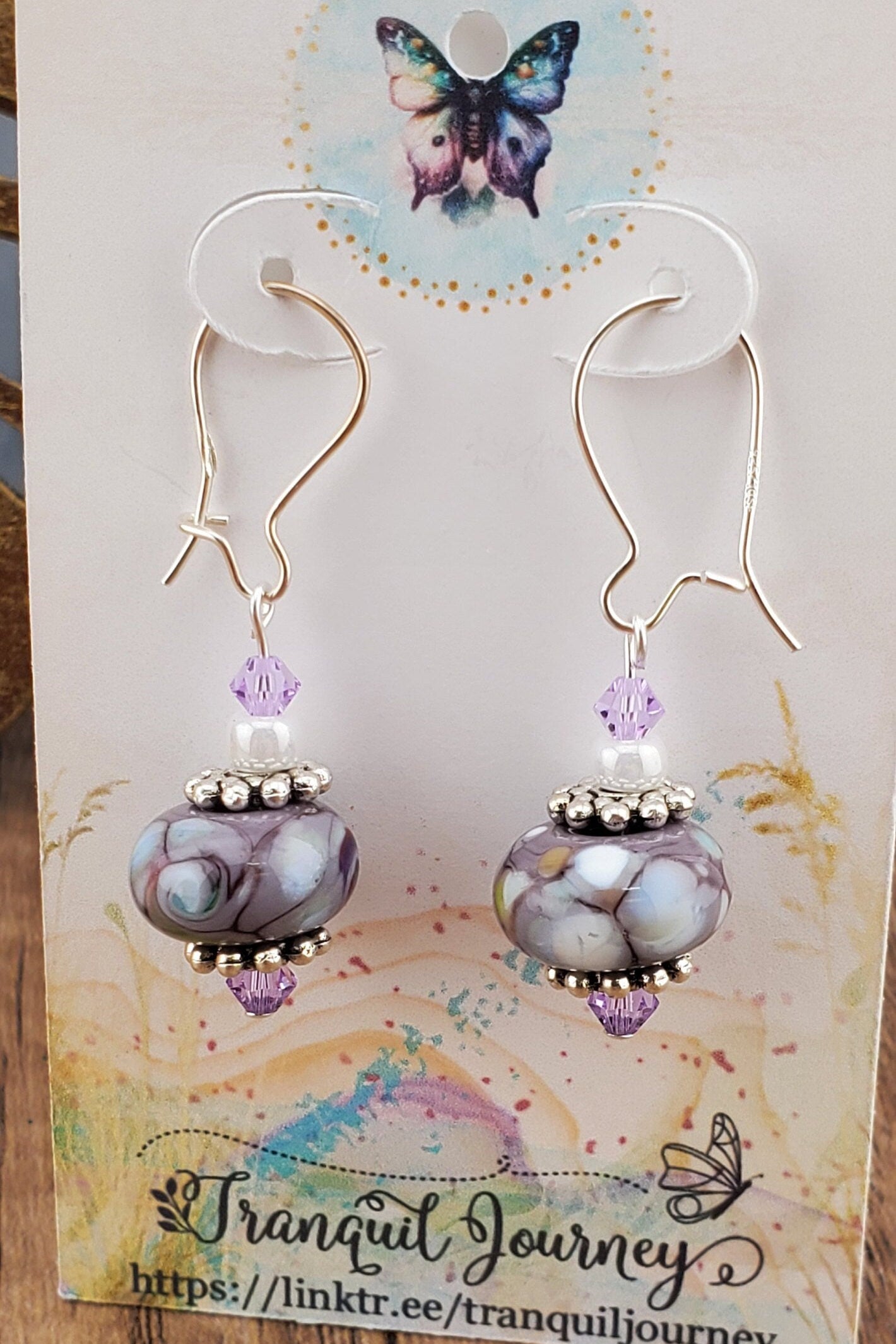 Marvelous Mauve Artisan Glass Earrings, Lampwork Glass Bead by a talented artisan, Silver Filled Earring Wire