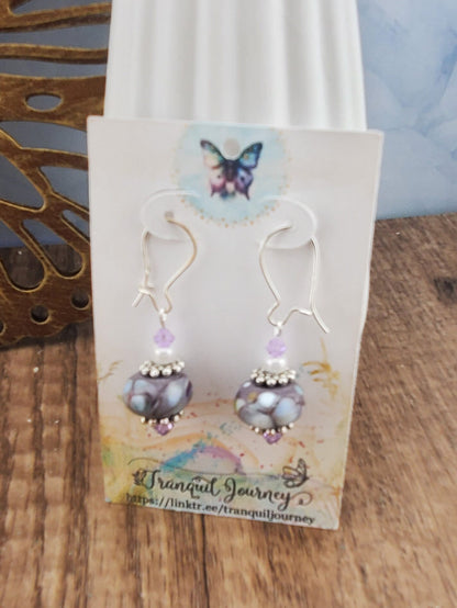 Marvelous Mauve Artisan Glass Earrings, Lampwork Glass Bead by a talented artisan, Silver Filled Earring Wire