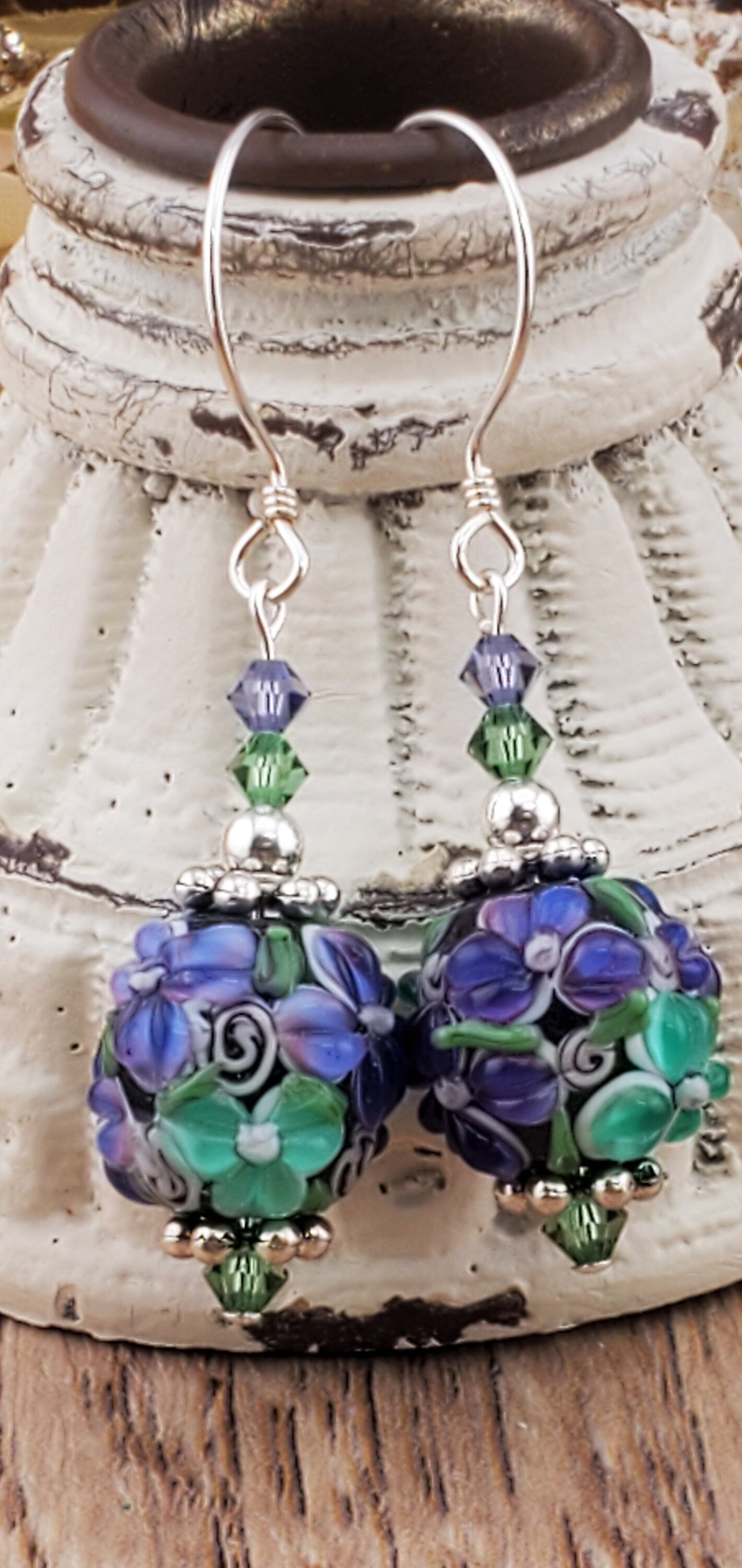 Tranquil Bliss Artisan Glass Earrings, Lampwork Glass Bead handcrafted by an artisan, Sterling Silver Earring Wire