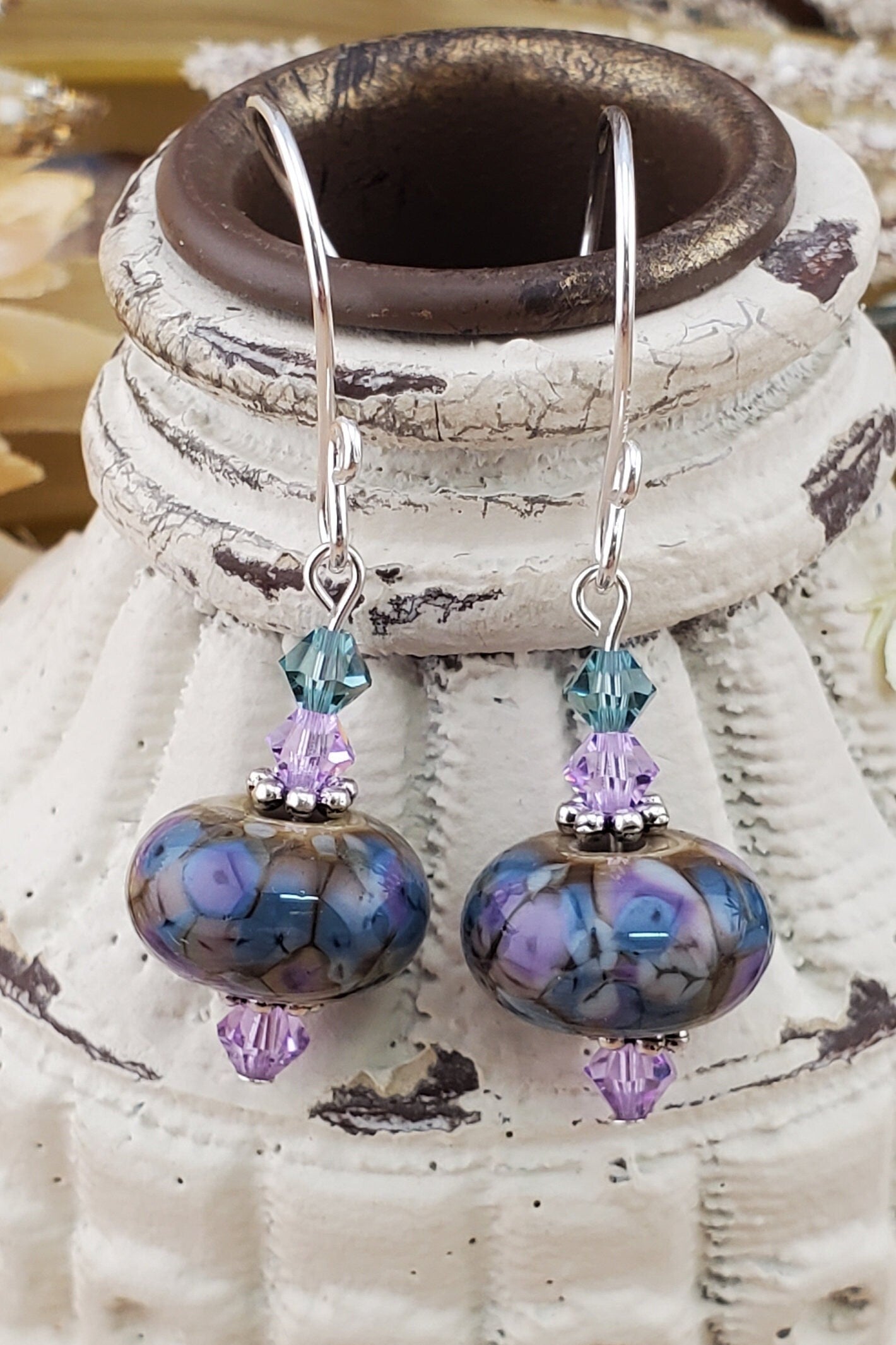 Create Beauty Artisan Glass Earrings, Lampwork Glass Bead handcrafted by a talented artisan, Silver Filled Earring Wire