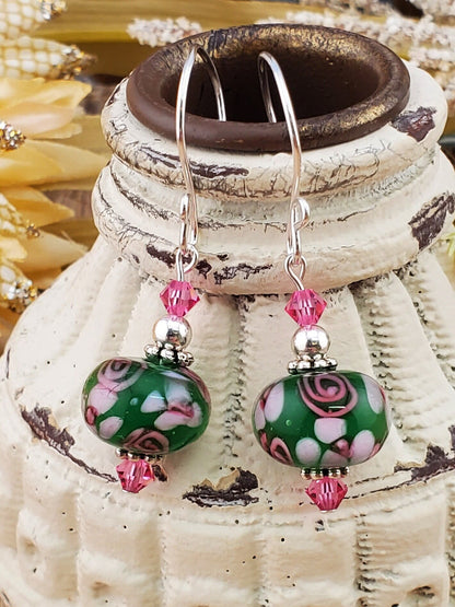 Simply Marvelous Artisan Glass Earrings, Lampwork Glass Bead handcrafted by a talented artisan, Silver Filled Earring Wire