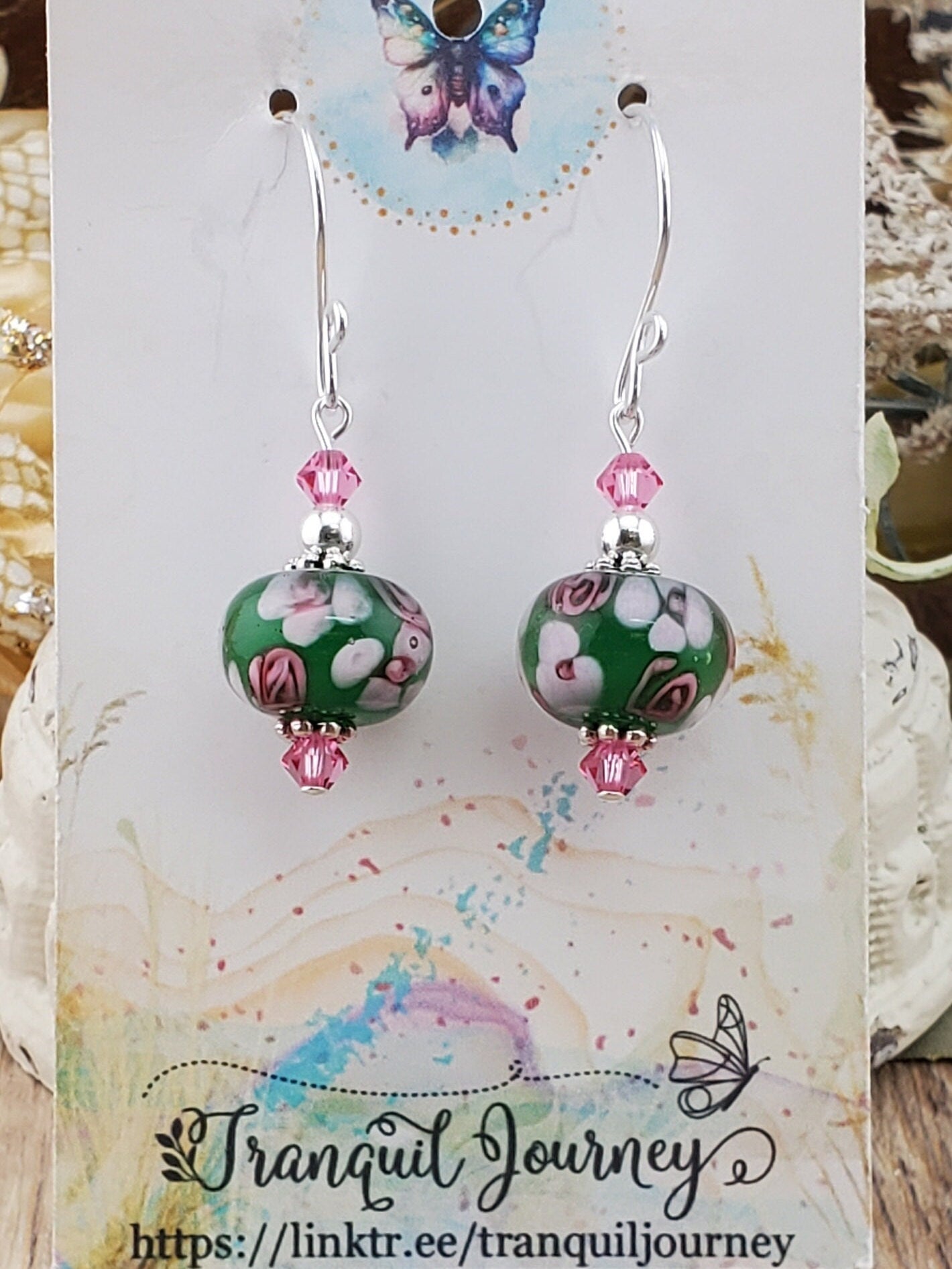 Simply Marvelous Artisan Glass Earrings, Lampwork Glass Bead handcrafted by a talented artisan, Silver Filled Earring Wire