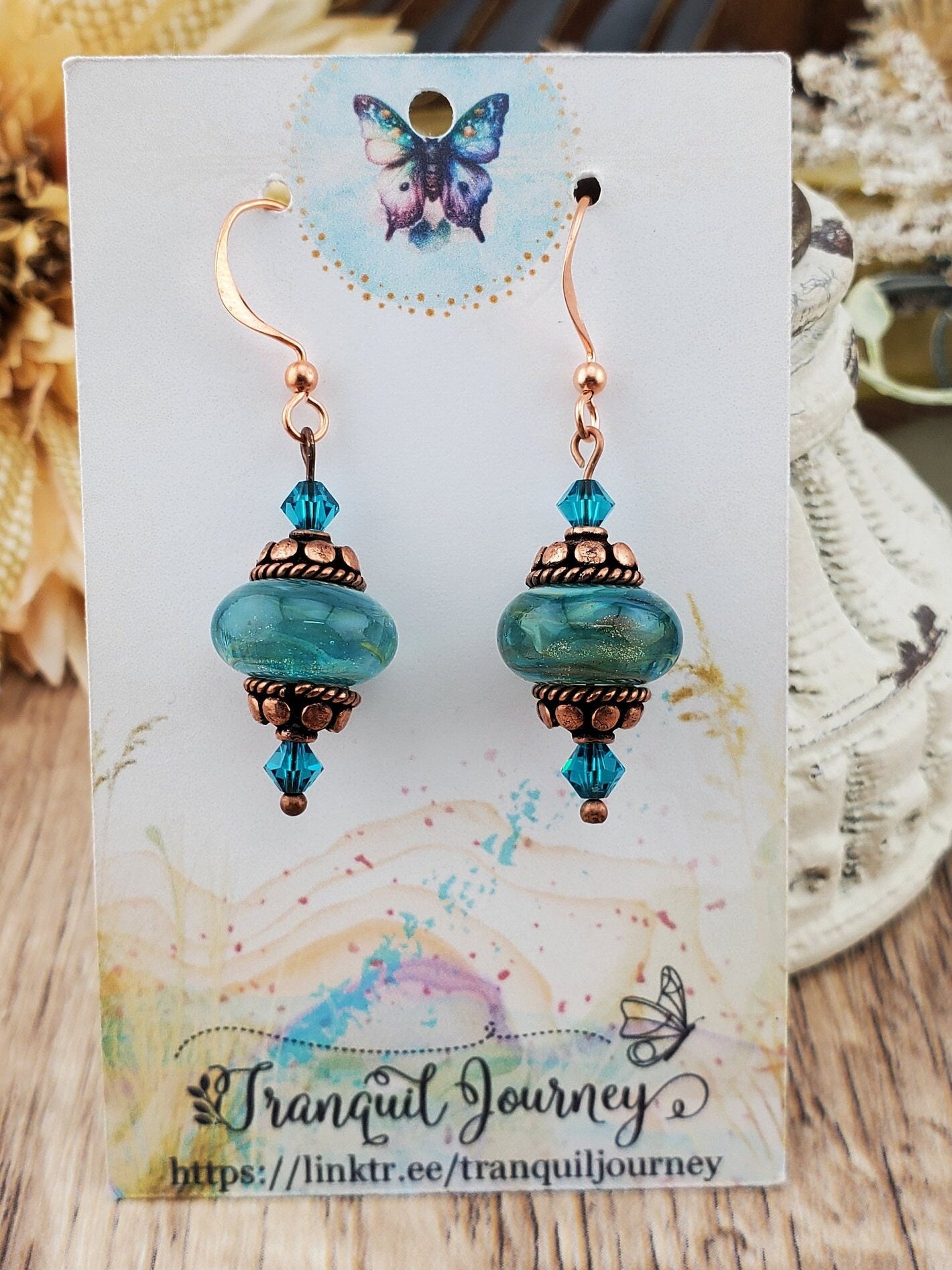 Make today Magical Artisan Glass Earrings, Lampwork Glass Bead handcrafted by a talented artisan, Copper Earring Wire