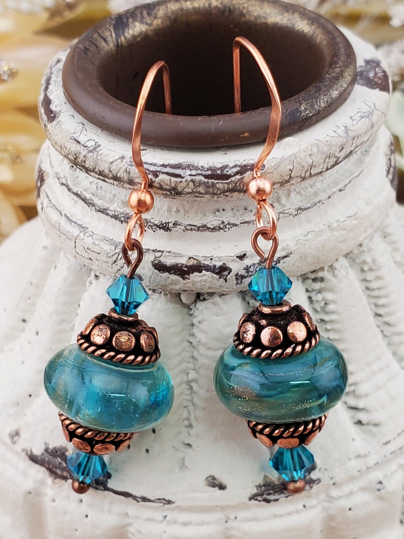 Make today Magical Artisan Glass Earrings, Lampwork Glass Bead handcrafted by a talented artisan, Copper Earring Wire