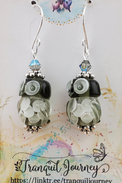 Life's a Hoot Artisan Glass Earrings, Lampwork Glass Bead handcrafted by a talented artisan, Silver Filled Earring Wire