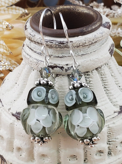 Life's a Hoot Artisan Glass Earrings, Lampwork Glass Bead handcrafted by a talented artisan, Silver Filled Earring Wire