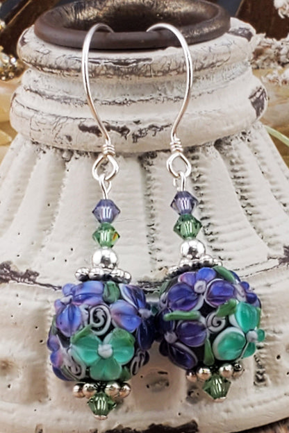 Tranquil Bliss Artisan Glass Earrings, Lampwork Glass Bead handcrafted by an artisan, Sterling Silver Earring Wire