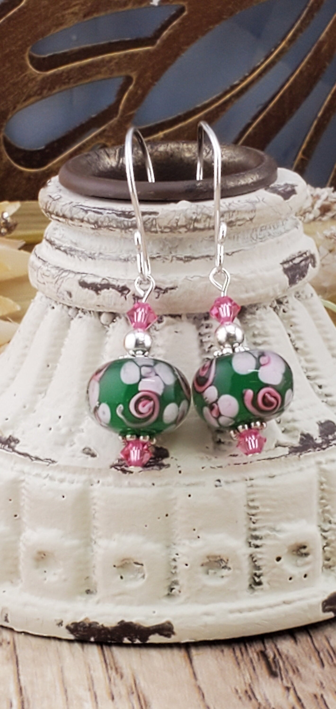 Serenity Artisan Glass Earrings, Lampwork Glass Bead handcrafted by a talented artisan, Silver Filled Earring Wire