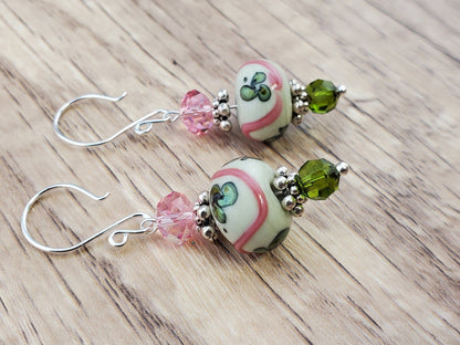 Ivy Lace Artisan Glass Earrings, Lampwork Glass Bead handcrafted by a talented artisan, Silver Filled Earring Wire