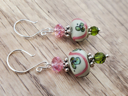 Ivy Lace Artisan Glass Earrings, Lampwork Glass Bead handcrafted by a talented artisan, Silver Filled Earring Wire