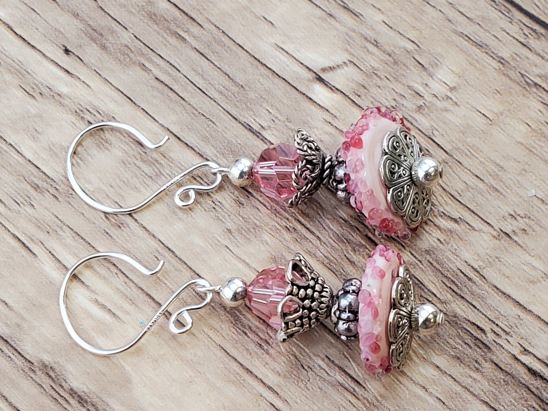 Fountain of Love Artisan Glass Earrings, Lampwork Glass Bead handcrafted by a talented artisan, Silver Filled Earring Wire