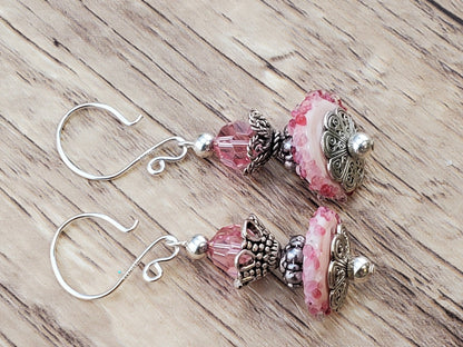 Fountain of Love Artisan Glass Earrings, Lampwork Glass Bead handcrafted by a talented artisan, Silver Filled Earring Wire