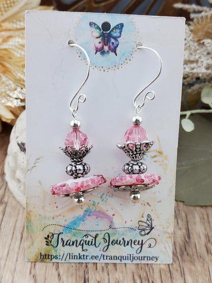 Fountain of Love Artisan Glass Earrings, Lampwork Glass Bead handcrafted by a talented artisan, Silver Filled Earring Wire