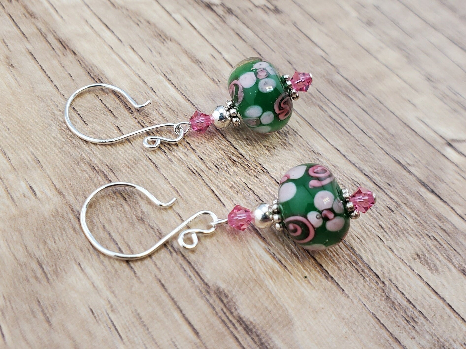 Serenity Artisan Glass Earrings, Lampwork Glass Bead handcrafted by a talented artisan, Silver Filled Earring Wire