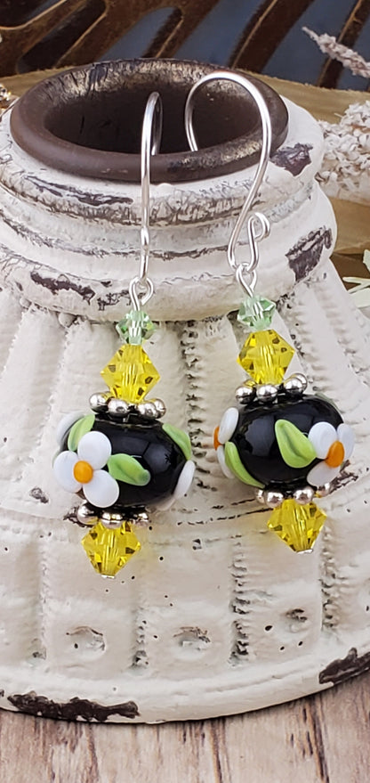 Aloha Artisan Glass Earrings, Lampwork Glass Bead handcrafted by a talented artisan, Silver Filled Earring Wire