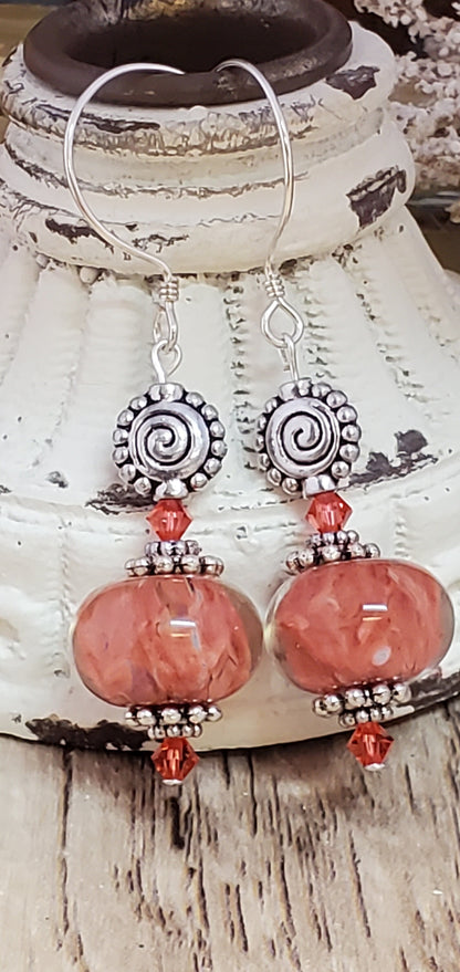 Peachy Keen Artisan Glass Earrings, Lampwork Glass Bead handcrafted by a talented artisan, Silver Filled Earring Wire