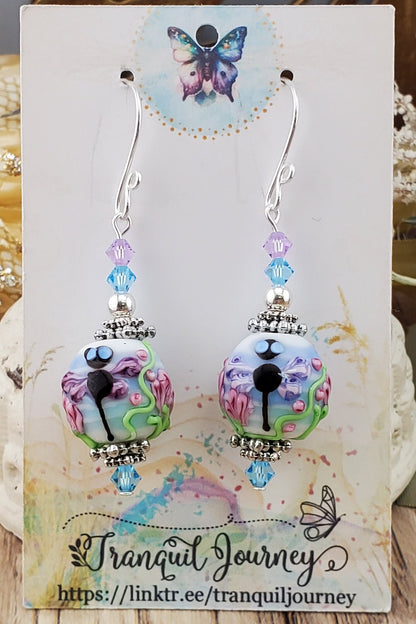 Believe in Dreams Artisan Glass Earrings, Lampwork Glass Bead handcrafted by a talented artisan, Silver Filled Earring Wire