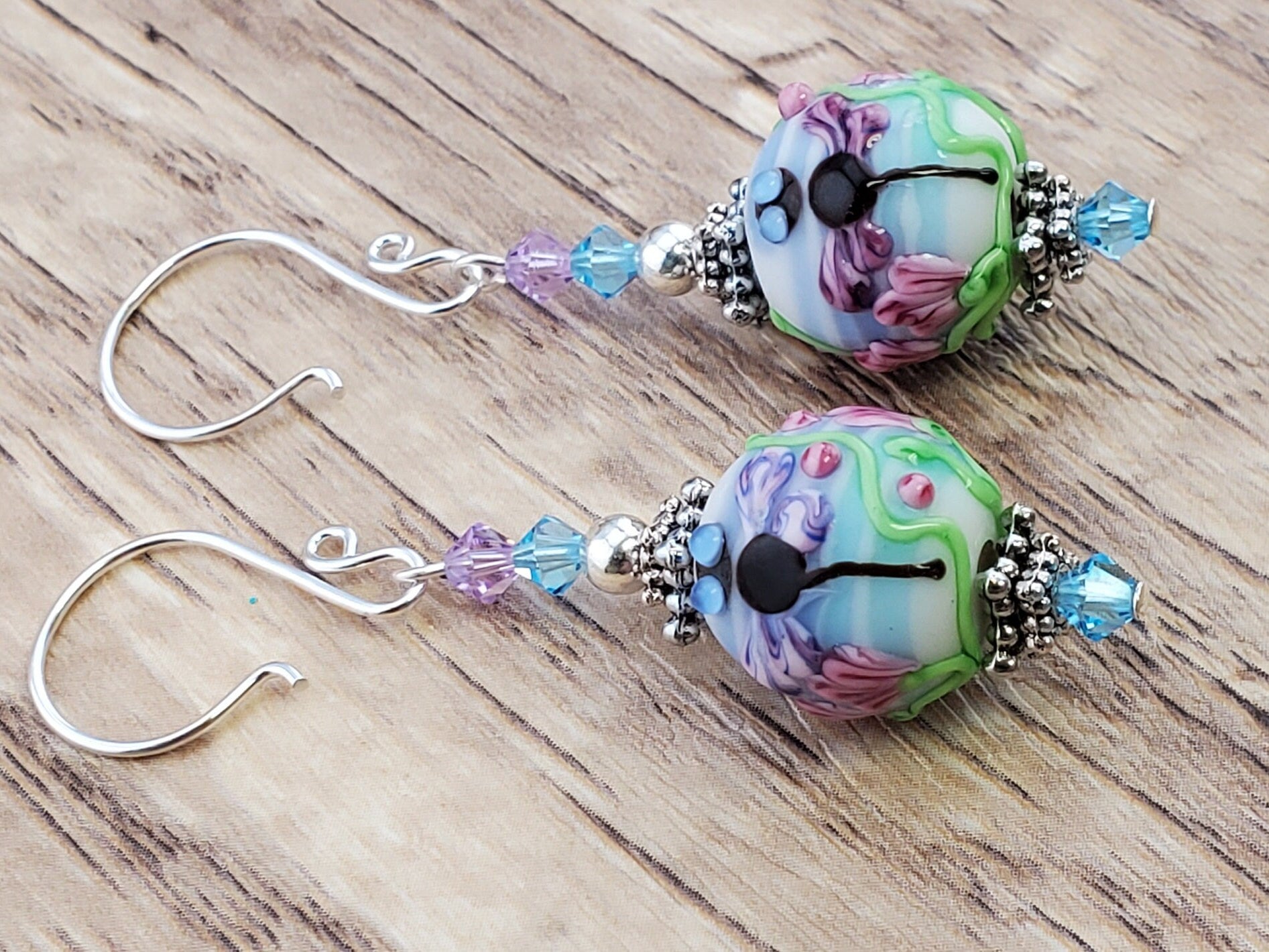 Believe in Dreams Artisan Glass Earrings, Lampwork Glass Bead handcrafted by a talented artisan, Silver Filled Earring Wire