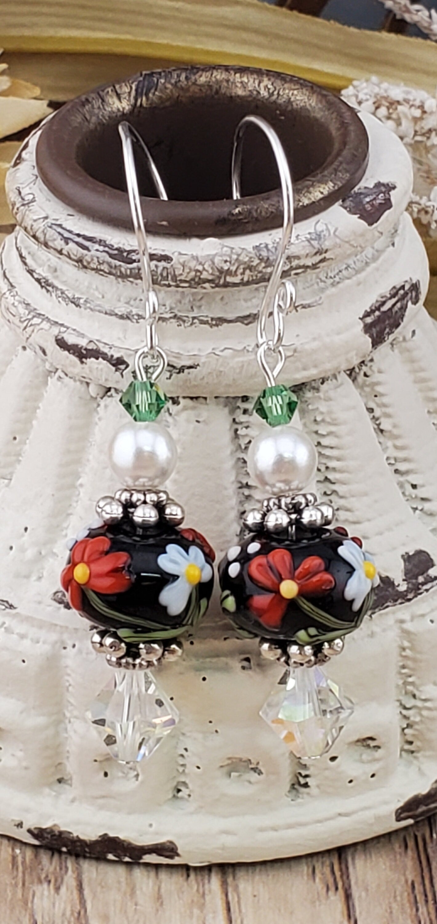 Bold Beauties Artisan Glass Earrings, Lampwork Glass Bead handcrafted by a talented artisan, Silver Filled Earring Wire