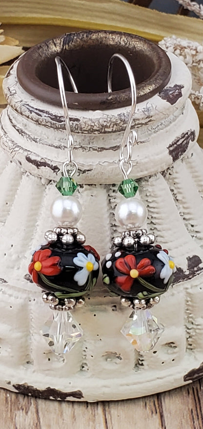 Bold Beauties Artisan Glass Earrings, Lampwork Glass Bead handcrafted by a talented artisan, Silver Filled Earring Wire