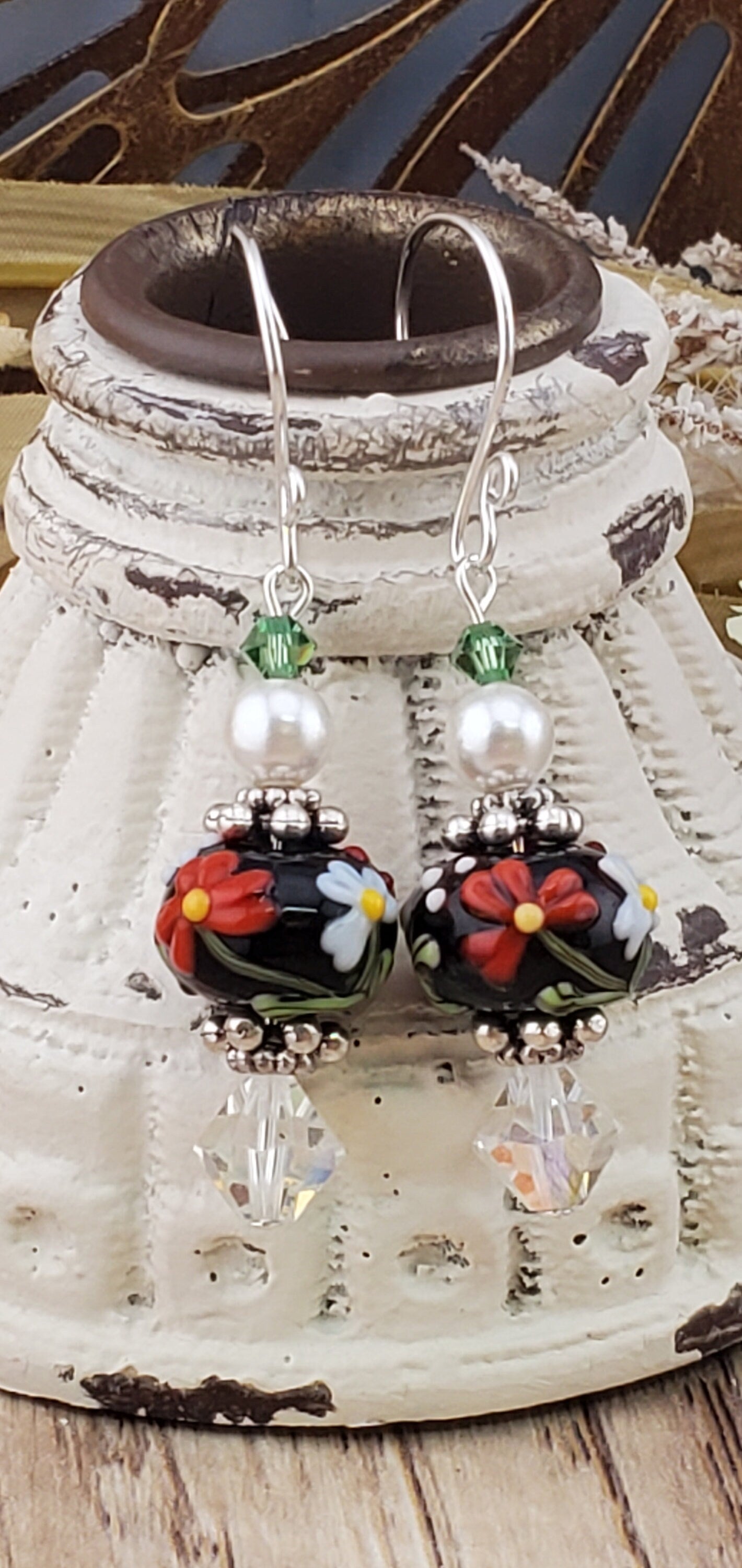 Bold Beauties Artisan Glass Earrings, Lampwork Glass Bead handcrafted by a talented artisan, Silver Filled Earring Wire