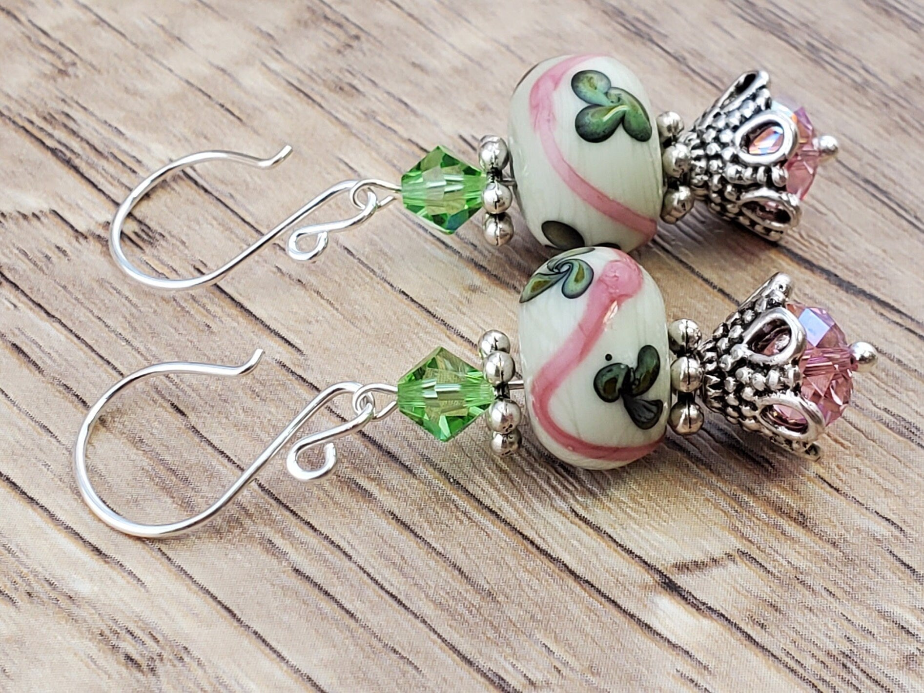 Splendid Sophistication Artisan Glass Earrings, Lampwork Glass Bead handcrafted by a talented artisan, Silver Filled Earring Wire