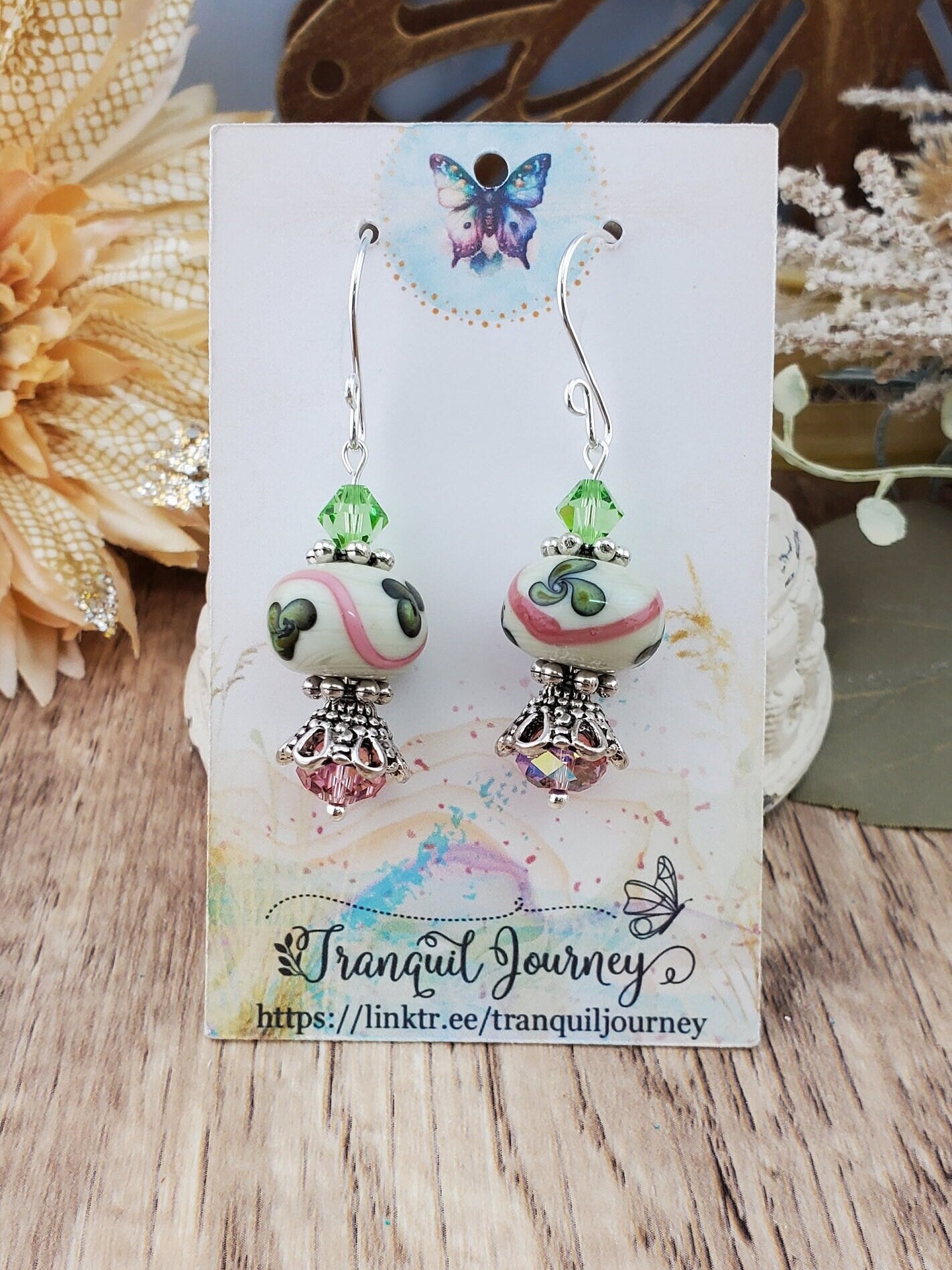 Splendid Sophistication Artisan Glass Earrings, Lampwork Glass Bead handcrafted by a talented artisan, Silver Filled Earring Wire