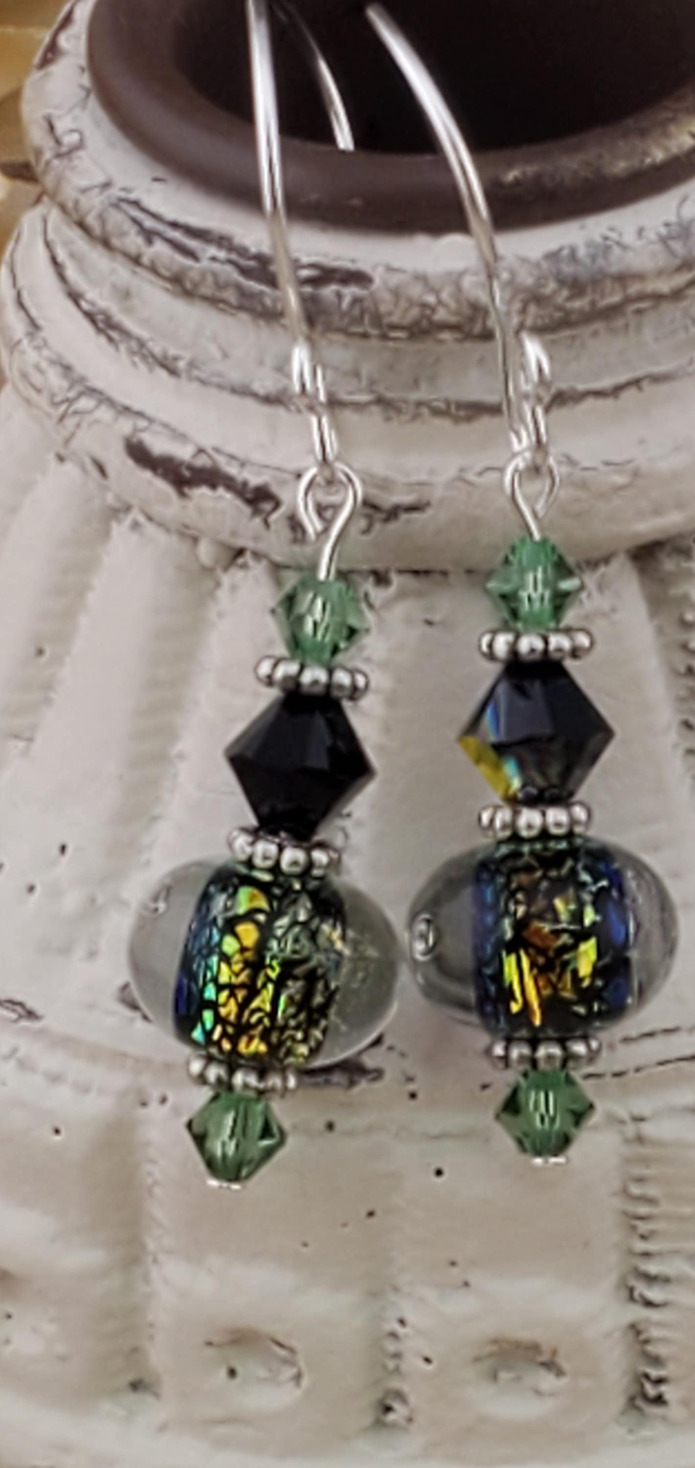 Fairy Dust Artisan Glass Earrings, Lampwork Glass Bead handcrafted by a talented artisan, Silver Filled Earring Wire