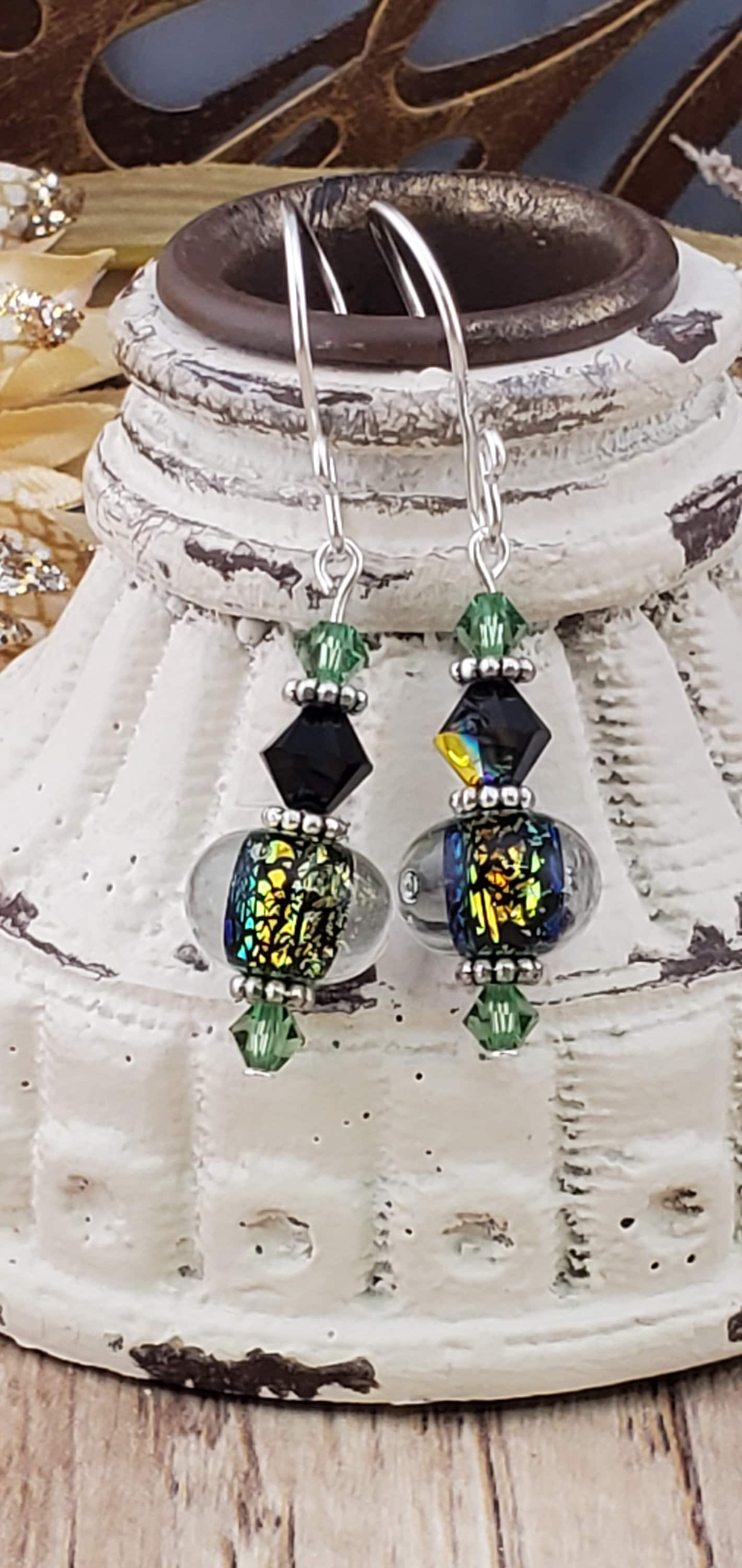 Fairy Dust Artisan Glass Earrings, Lampwork Glass Bead handcrafted by a talented artisan, Silver Filled Earring Wire