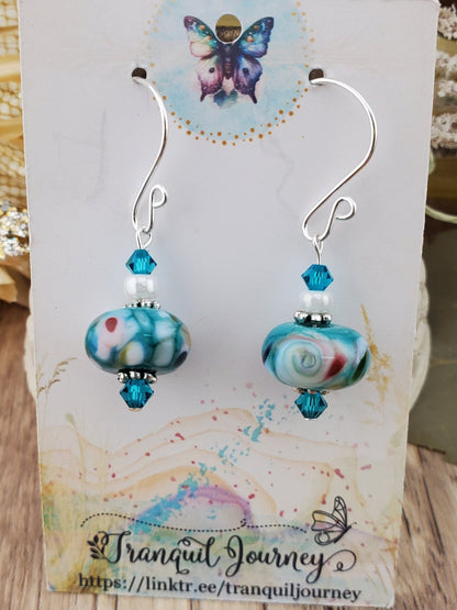 Feeling Blue Artisan Glass Earrings, Lampwork Glass Bead handcrafted by a talented artisan, Silver Filled Earring Wire