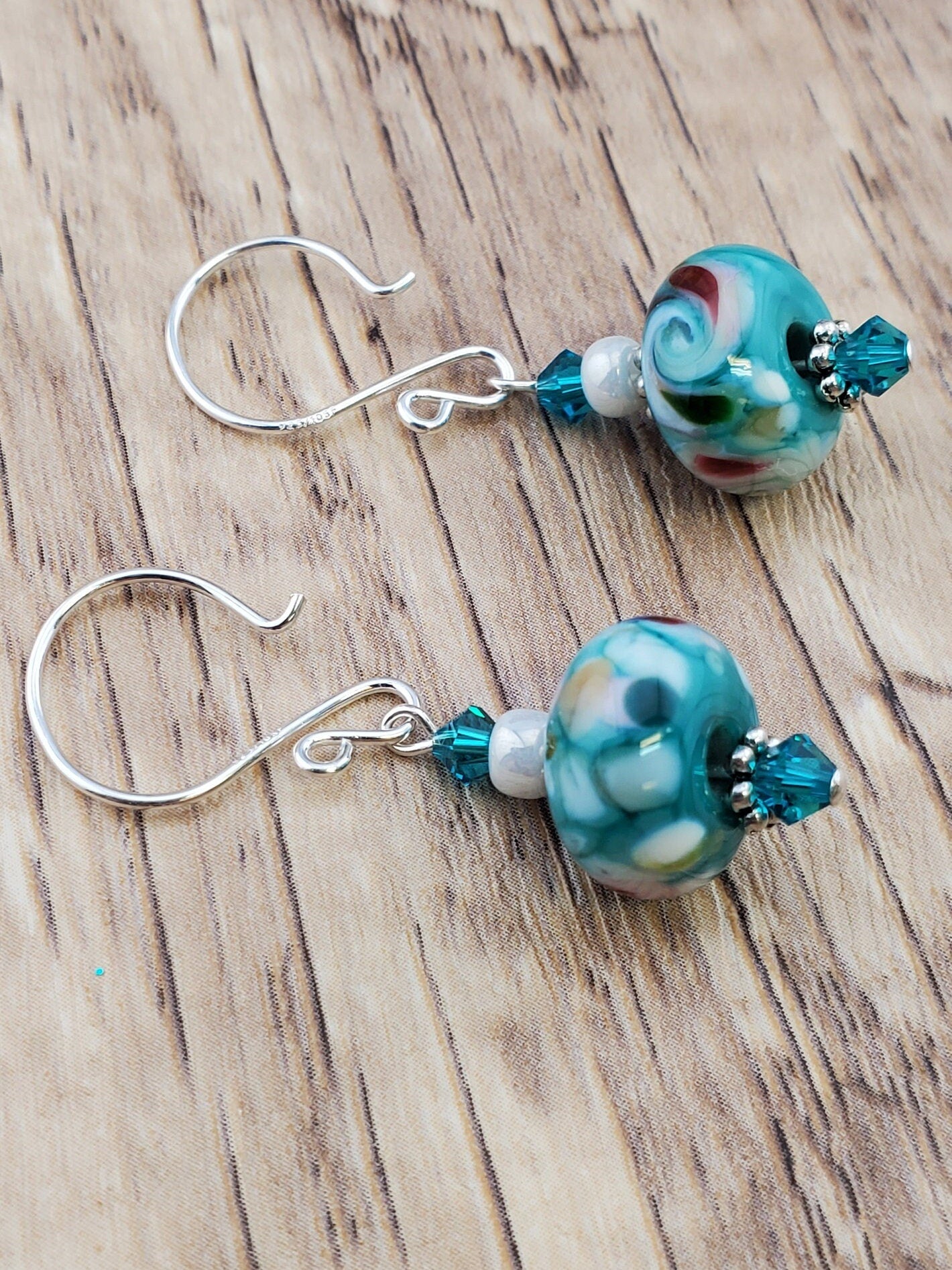 Feeling Blue Artisan Glass Earrings, Lampwork Glass Bead handcrafted by a talented artisan, Silver Filled Earring Wire