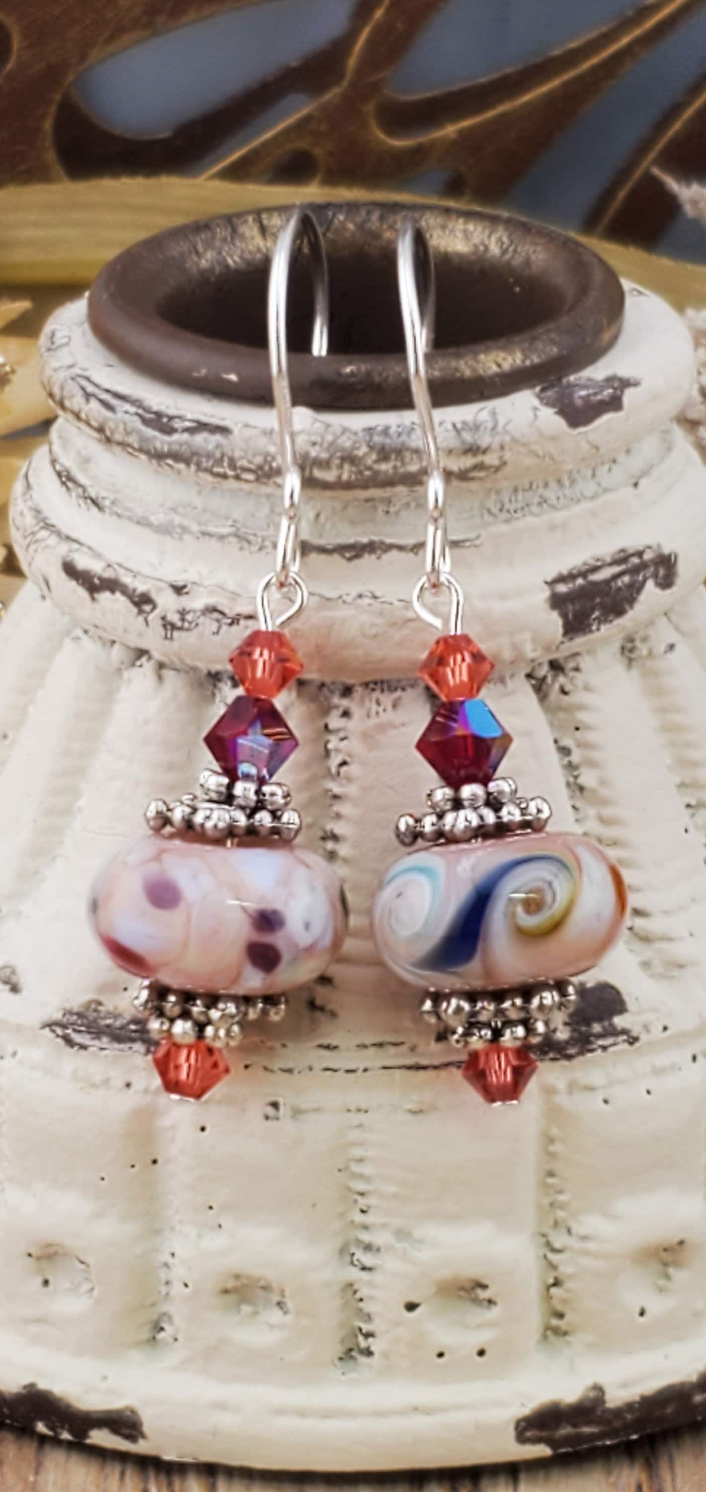 Perfectly Pink Artisan Glass Earrings, Lampwork Glass Bead handcrafted by a talented artisan, Silver Filled Earring Wire