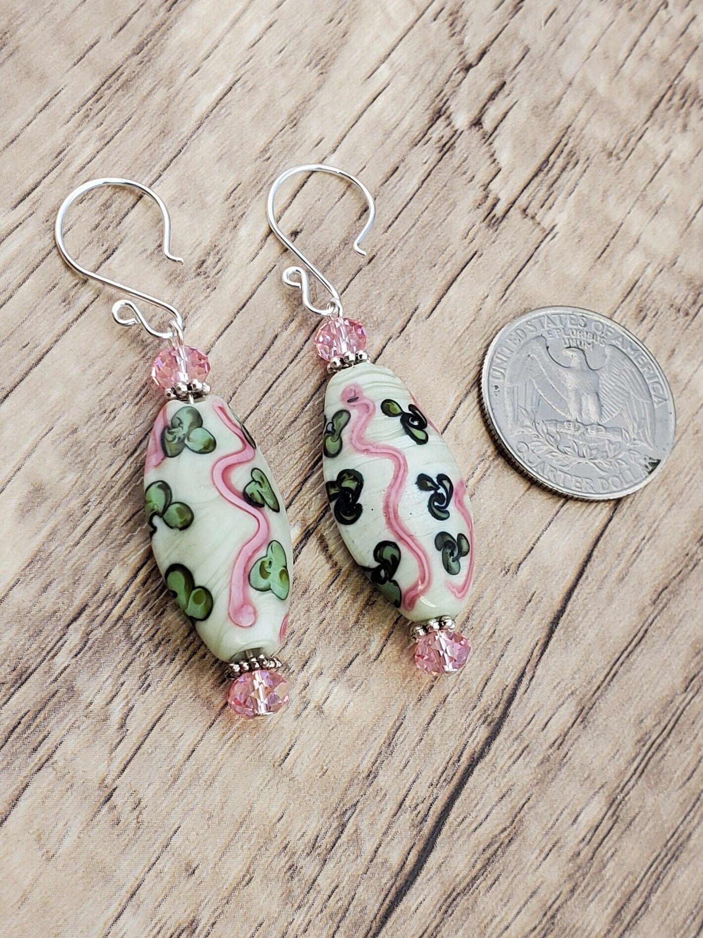 Garden Delight Artisan Glass Earrings, Lampwork Glass Bead handcrafted by a talented artisan, Silver Filled Earring Wire