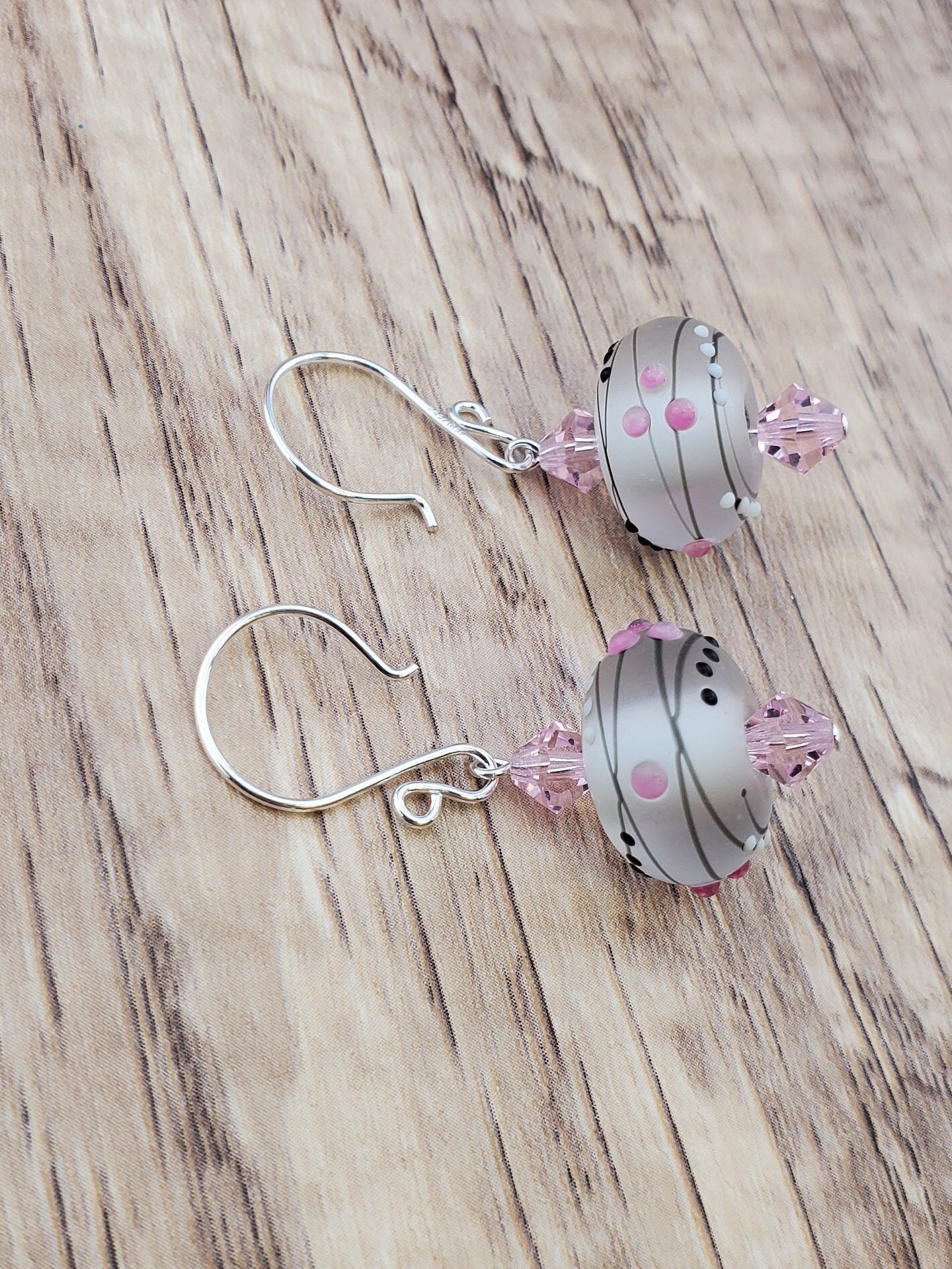 Pink Galaxy Artisan Glass Earrings, Lampwork Glass Bead handcrafted by a talented artisan, Silver Filled Earring Wire