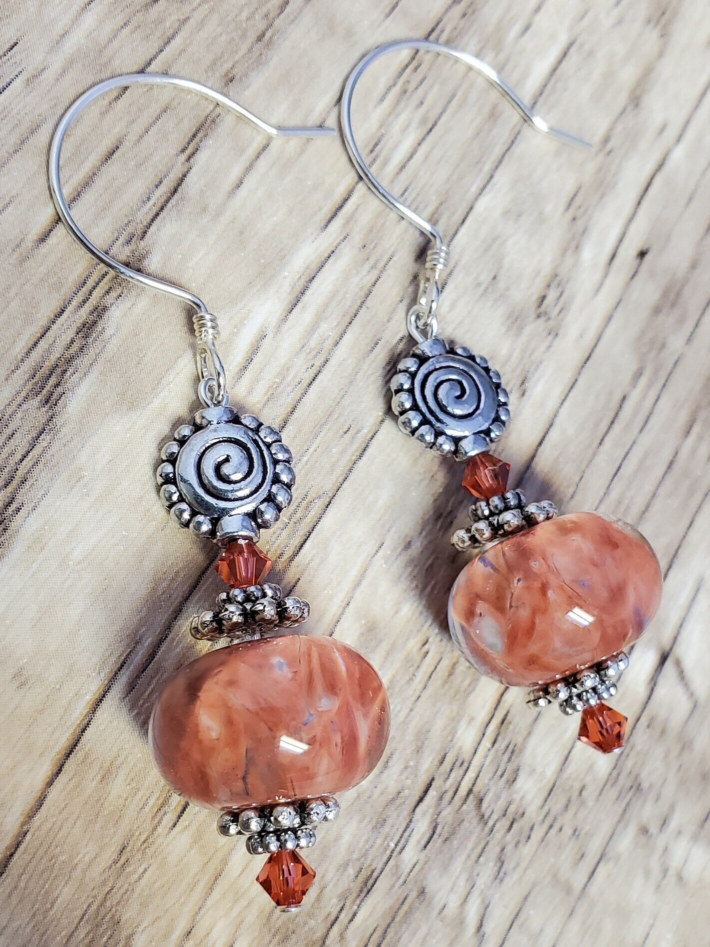 Peachy Keen Artisan Glass Earrings, Lampwork Glass Bead handcrafted by a talented artisan, Silver Filled Earring Wire