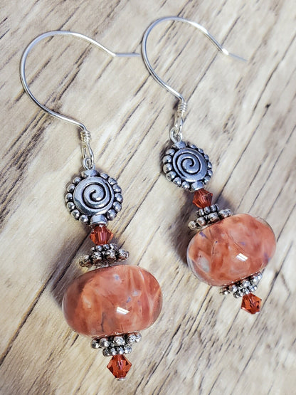 Peachy Keen Artisan Glass Earrings, Lampwork Glass Bead handcrafted by a talented artisan, Silver Filled Earring Wire