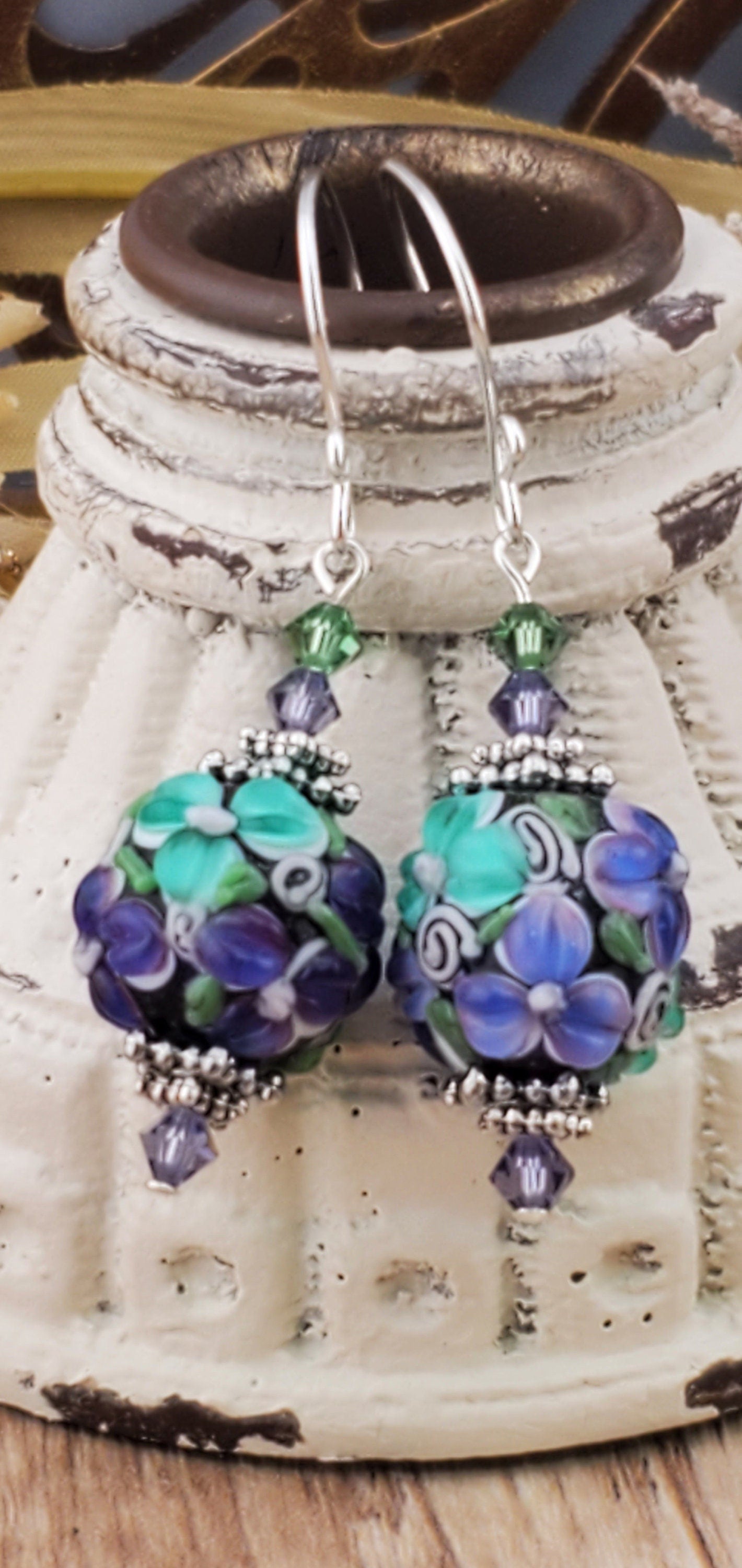 Feeling Blessed Artisan Glass Earrings, Lampwork Glass Bead handcrafted by a talented artisan, Silver Filled Earring Wire