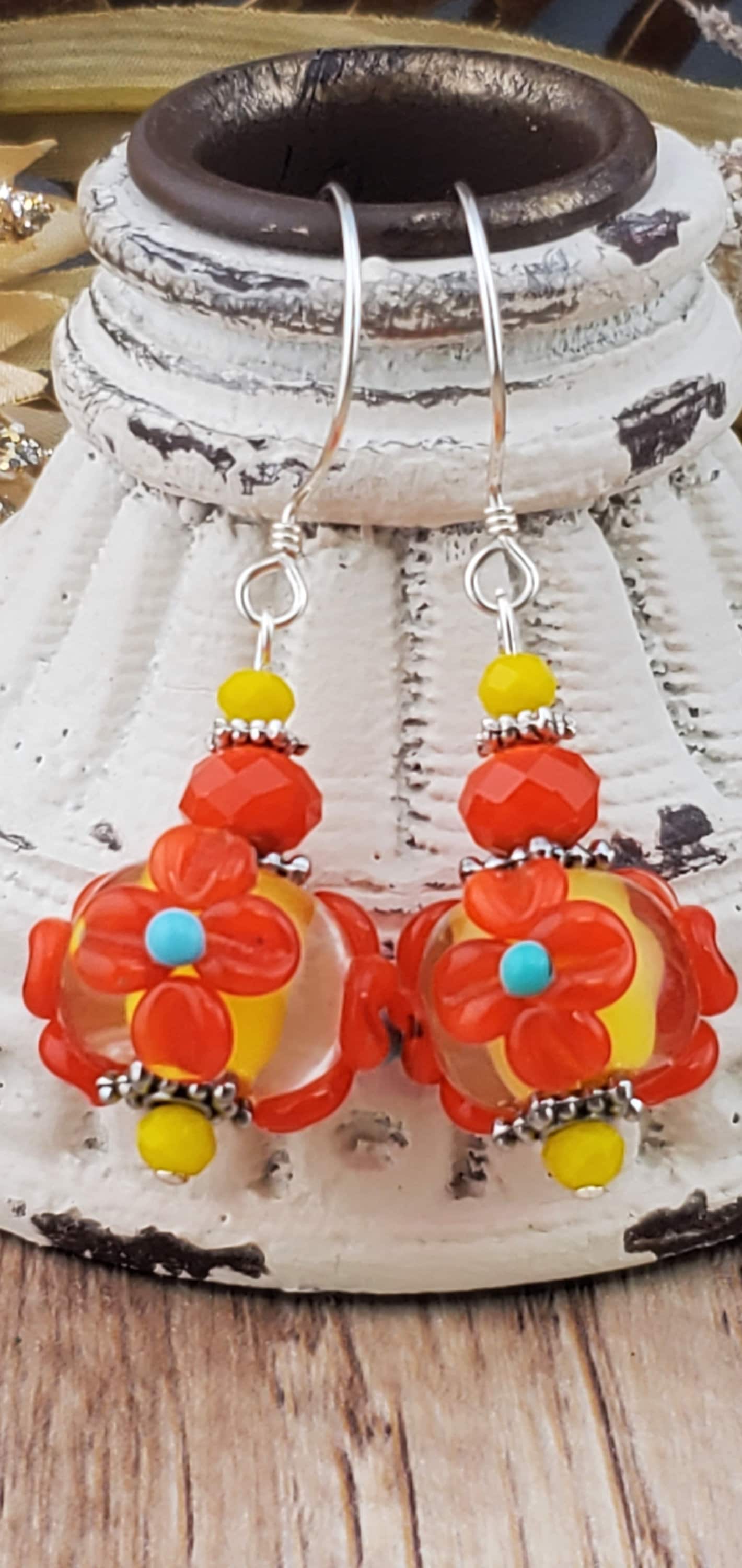 Bold Beauties Artisan Glass Earrings, Lampwork Glass Bead by a talented artisan, Sterling Silver Earring Wire