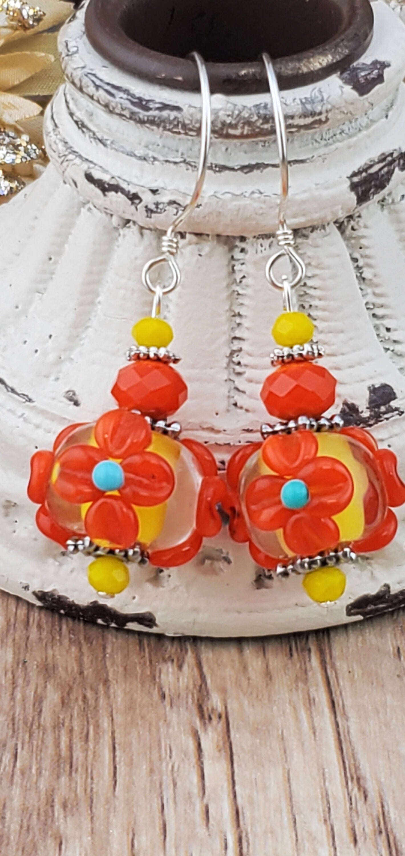 Bold Beauties Artisan Glass Earrings, Lampwork Glass Bead by a talented artisan, Sterling Silver Earring Wire