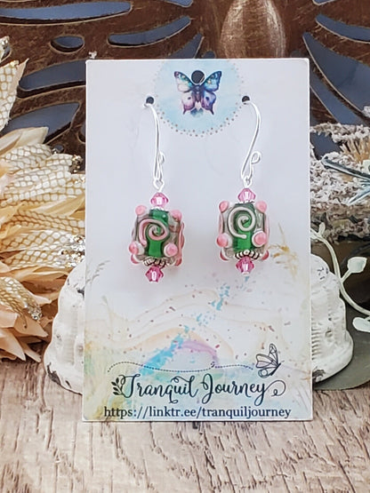 Cupid Artisan Glass Earrings, Lampwork Glass Bead handcrafted by a talented artisan, Silver Filled Earring Wire