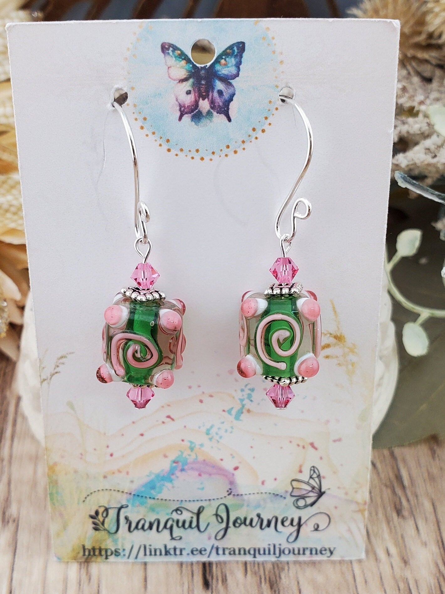 Cupid Artisan Glass Earrings, Lampwork Glass Bead handcrafted by a talented artisan, Silver Filled Earring Wire