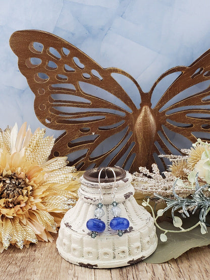 Blue Skies Artisan Glass Earrings, Lampwork Glass Bead handcrafted by a talented artisan, Silver Filled Earring Wire