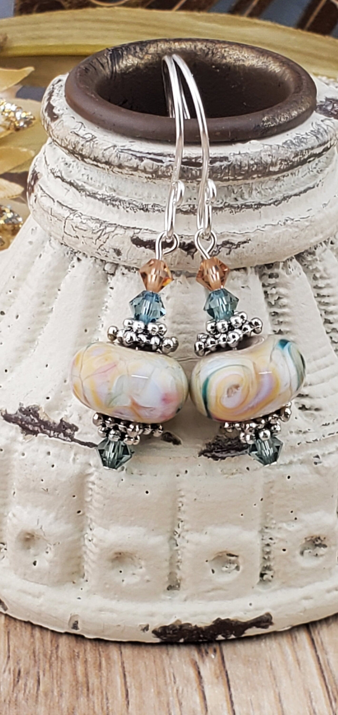 Tender Moments Artisan Glass Earrings, Lampwork Glass Bead handcrafted by a talented artisan, Silver Filled Earring Wire