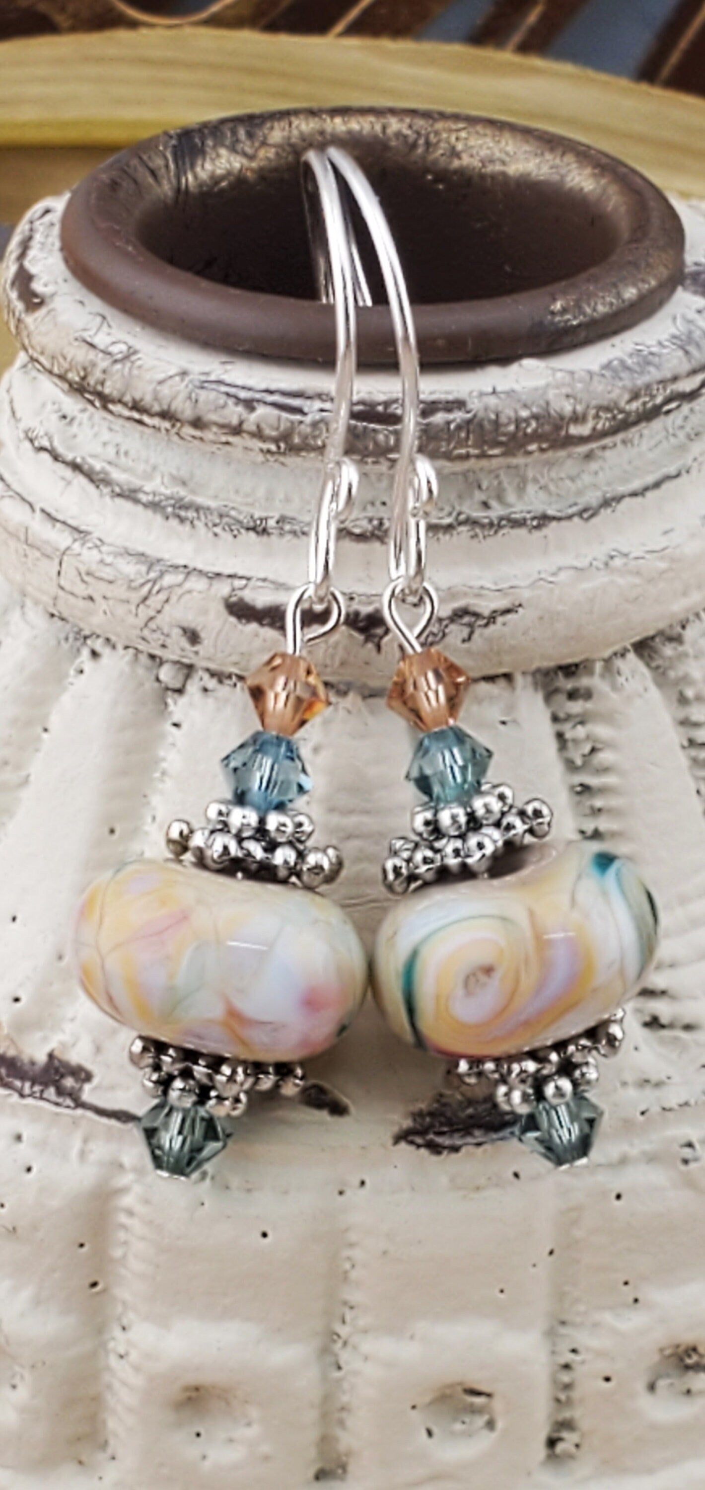 Tender Moments Artisan Glass Earrings, Lampwork Glass Bead handcrafted by a talented artisan, Silver Filled Earring Wire