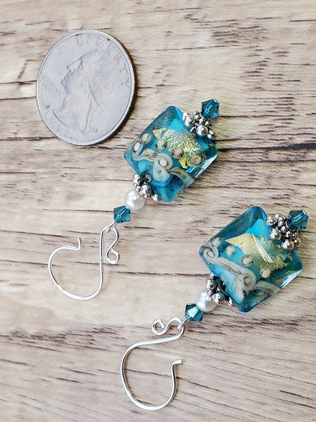 Tranquil Oasis Artisan Glass Earrings, Lampwork Glass Bead handcrafted by a talented artisan, Silver Filled Earring Wire