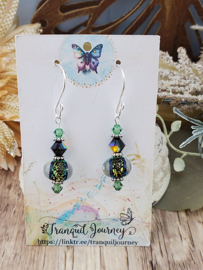 Fairy Dust Artisan Glass Earrings, Lampwork Glass Bead handcrafted by a talented artisan, Silver Filled Earring Wire