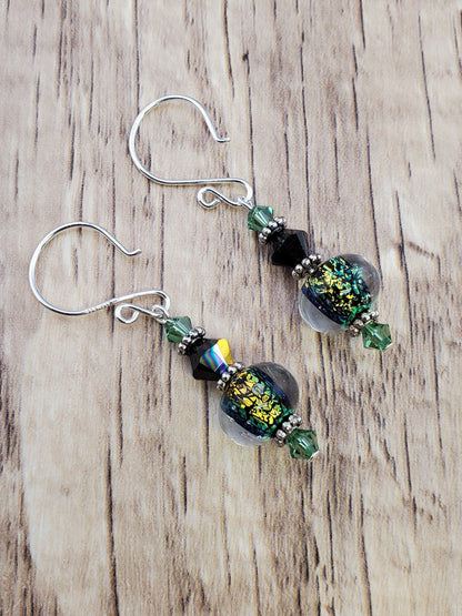 Fairy Dust Artisan Glass Earrings, Lampwork Glass Bead handcrafted by a talented artisan, Silver Filled Earring Wire